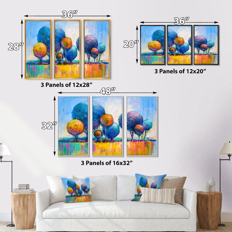 DesignArt Autumn Fantasy Trees IV Framed On Canvas 3 Pieces Painting